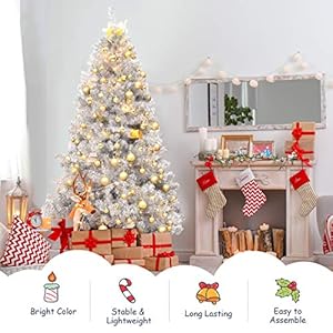 Goplus 6ft Sliver Artificial Christmas Tree, Hinged Full Tree with Electroplated Technology and Metal Stand, for Indoor and Outdoor Holiday Decoration Goplus 6ft Sliver Artificial Christmas Tree Hinged Full Tree with Electroplated Technology and Metal Stand for Indoor and Outdoor Holiday Decoration
