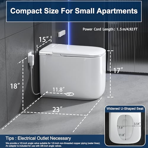 Image of Luxury Smart Bidet Toilet with Tank, Foam Shield, Dual Auto Flush /Lid&Seat, Foot Sensor, UV-C light, Compact Electric One Piece Toilet for Small Bathroom with Siphon Dual Flush 0.8 /1.2 GPF