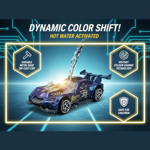 Image of GENIE'S TOY BUS Color Changing Die-Cast Racing Car I 1:64 Scale Temperature Sensitive Paint Sports Car I Change Color with Water I Kids Collectible Toy for Ages 3+ I Best Birthday Gift for Kids