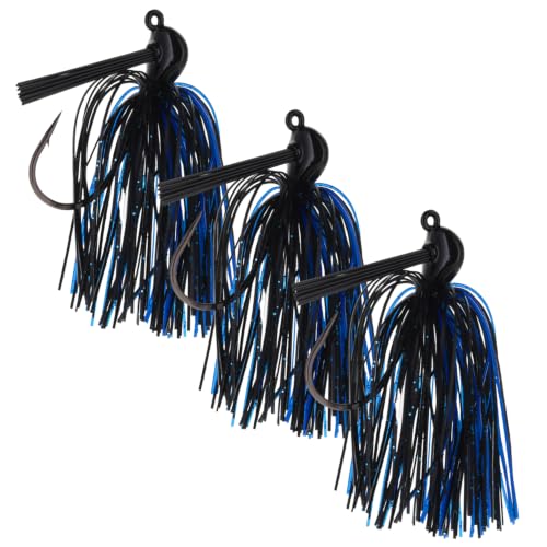 Reaction Tackle Flipping Jigs for Bass Fishing Weedless Jig Head with Silicone Skirt for Pike Walleye and Muskie Fishing - 3/8 Oz Black/Blue (3-Pack)