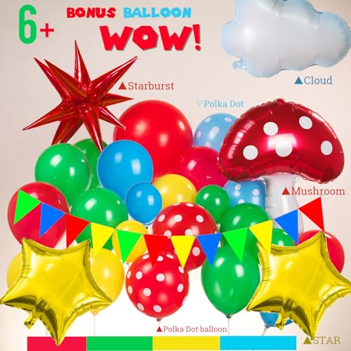 Image of Video Game Birthday Party Decorations Kit with Red Yellow Blue Balloon Arch