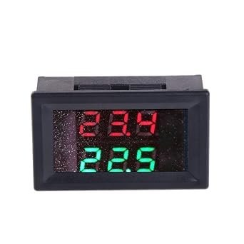 2CH NTC Waterproof Probes -58F to 257F Red+Green LED Digital high Temperature Precision Thermometer Industrial Thermometer Fahrenheit Dual Display DC 4V-28V 6V 12V 24V CAR Red+Green