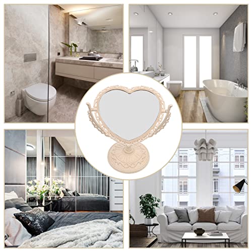 Beaupretty Heart Shape Vanity Mirror Double Sided Makeup Mirror With 360 Degree Table Mirror With Stand For Bathroom, Bedroom (Beige) #TOP6