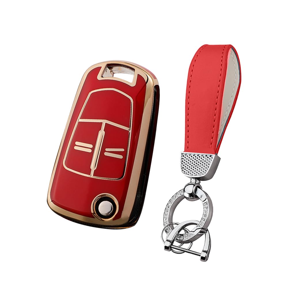 HIBEYOFlip Key Car Key Case Fits Opel Vauxhall Key Cover Silicone Protective Case for Opel Corsa Astra Vectra Zafira Antara Tigra Key Fob Remote Key Flip 2 Buttons Red