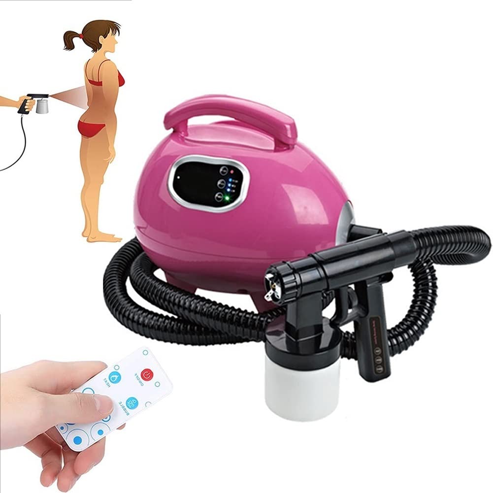 Professional Spray Tan Machine, Spray Tan Kit with Airbrush and Hose, Remote Control, Spray Evenly, Easy to Operate (Gray : Pink)