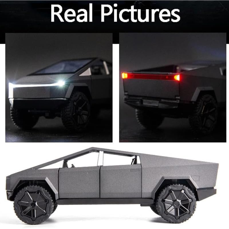 Image of Model 1:24 Big Tesla Cybertruck Model Alloy Metal Pull Back Die-cast Car Openable Doors with Sound and Light Vehicle Car Toy for Kids - Multicolor