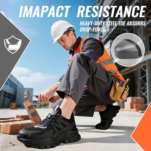 Image of Steel Toe Shoes for Men, Lightweight Safety Work Shoes, Breathable Puncture-Resistant Work Shoes for Warehouse, Factory and Light Construction