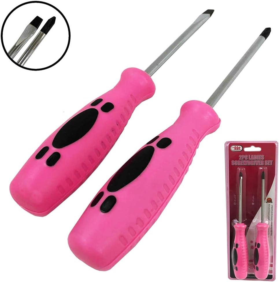 Generic 2 PC Ladies Pink Screwdriver Set - Flat & Phillips Head - Home Improvement & Furniture Assembly