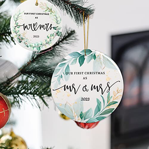 Wedding Gift For Couple, Our First Christmas As Mr & Mrs 2023 1St Christmas Married Ornaments, Wedding Ornament, Newlywed, Wedding Bridal Shower Gift (3.5" Ceramic) #TOP5