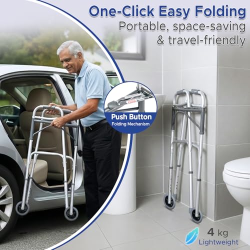 Image of KosmoCare Deluxe Folding Walker with 5 inch castors