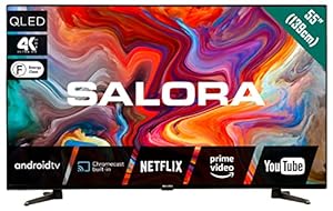 SALORA 55QLEDTV 55-Zoll Fernseher – Smart TV 55 Zoll, 4K UHD, HDR10, HLG, Android TV, WLAN & Bluetooth, Dolby Audio, Google Chromecast, 3 HDMI, Energieklasse F – Ideal für Gaming & Streaming