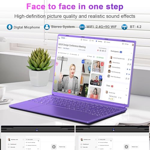 Image of 2025 16 Inch Gaming Laptop N5095 (Up to 2.9 GHz) 12GB+512GB SSD Support 1TB Expand Win 11 Laptops 1920 * 1200 FHD Screen 5G WiFi BT 4.2 Webcam Cooling Fan Numeric Keypad-Purple