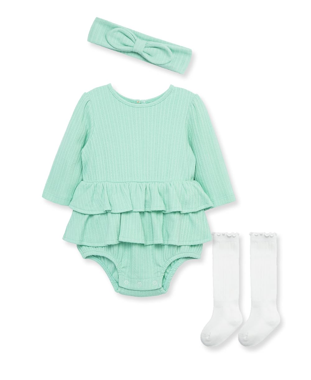 Little Me Simply Clothes for Baby Girls' 100% Organic Cotton Lichen Knit Bubble Set, 6 Months