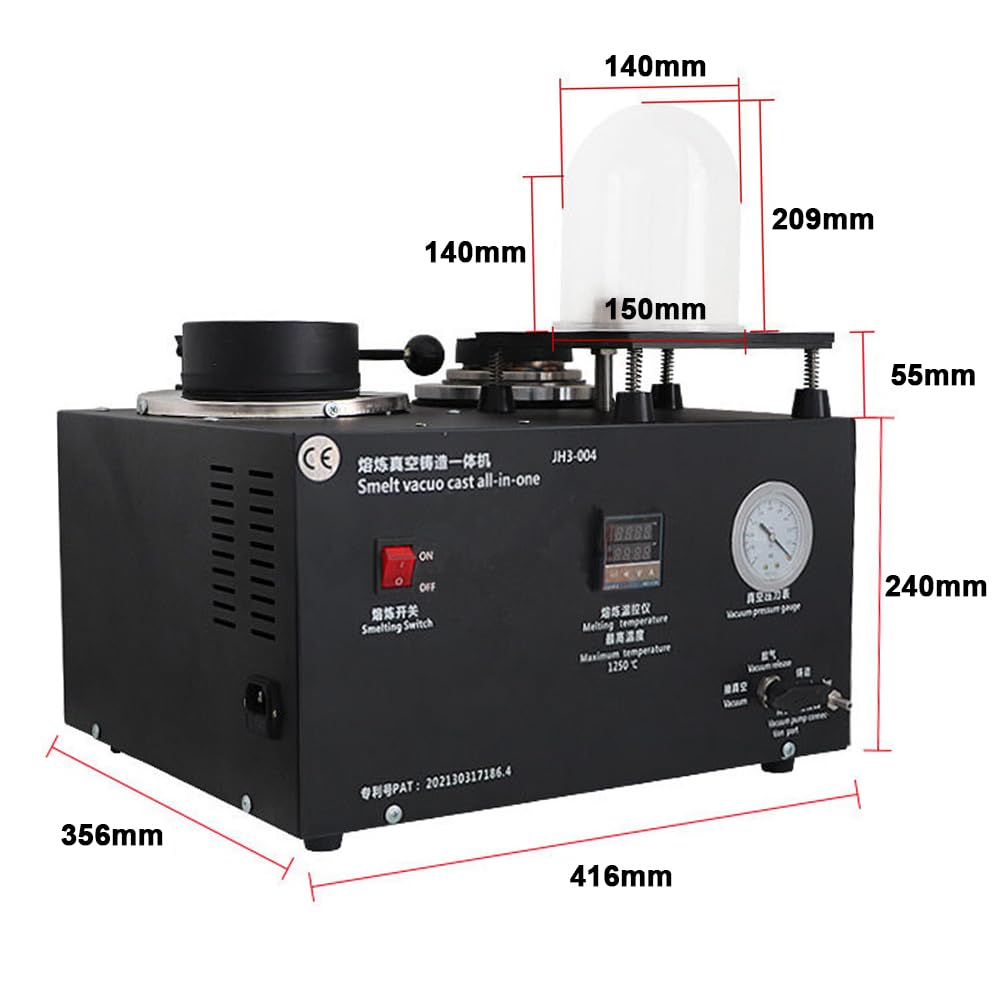 Irfora Machine de coulée de bijoux de 2 kg, affinage à haute température, machine de fusion de moulage sous vide, équipement de moulage multifonctionnel de moulage de plâtre de bijoux