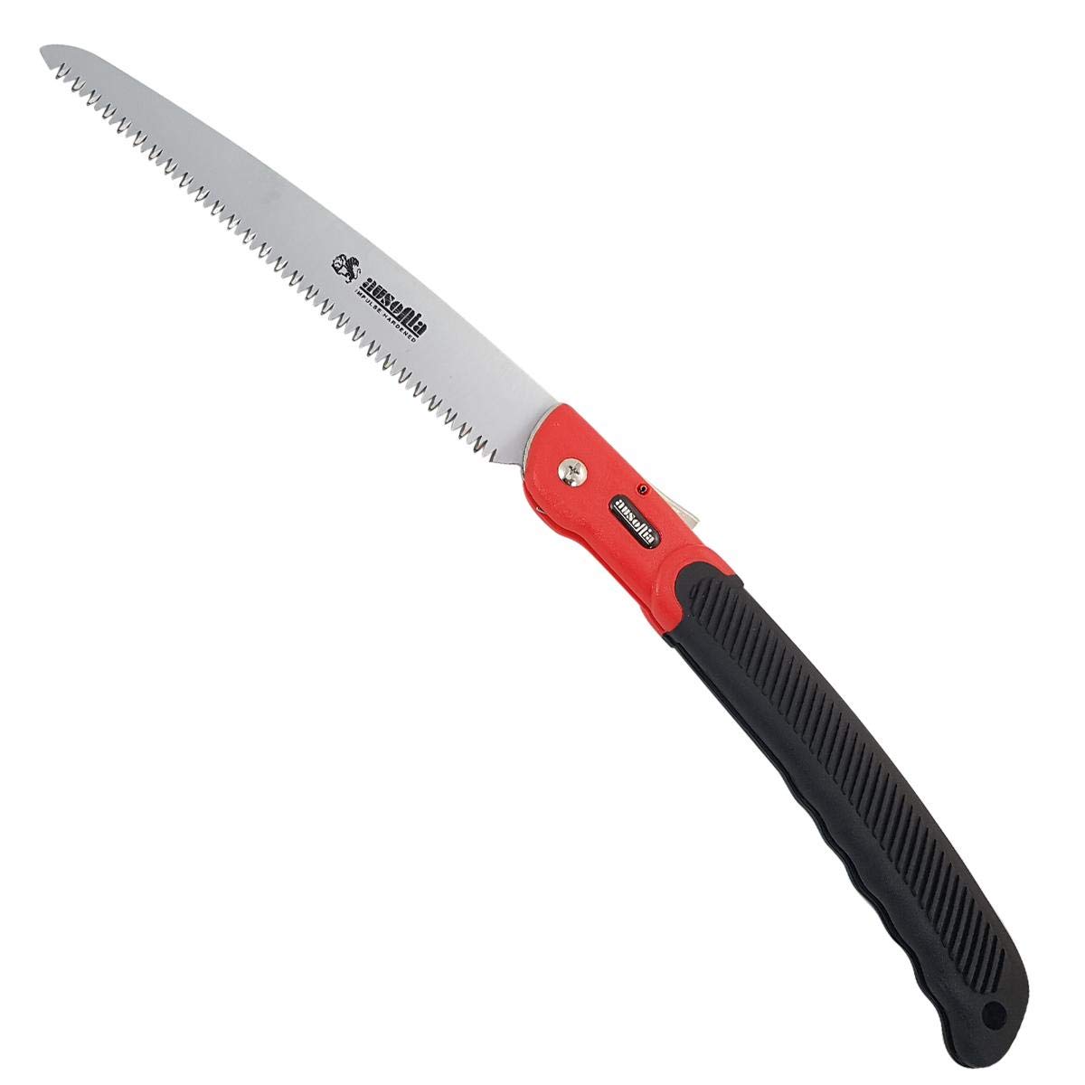 AUSONIA - 34058 SIERRA DE PODA TURBO PLEGABLE CON HOJA CROMADA TEMPLADA A IMPULSOS DE 24 CM Y MANGO ANTIDESLIZANTE REFORZADO