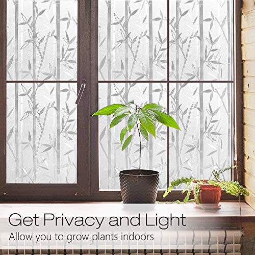 Rabbitgoo Bamboo Window Film Stained Glass Window Privacy Films Frosted Window Covering Decorative Window Cling Non-Adhesive Removable Window Decal No Glue Window Sticker For Home 17.5 X 78.7 Inches #TOP3