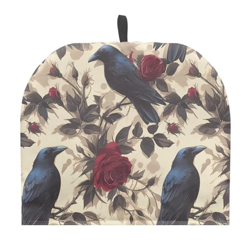 Image of Gothic Crow Tea Cozy for Teapot Insulated Reusable Kettle Cover Breakfast Warmer Rose Tea Pot Cozy for Keeping Warm Thick Teapot Dust Protector