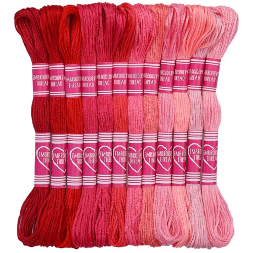 Image of Embroidery Floss,12 Skeins Red Embroidery Thread,Friendship Bracelet String for DIY Making,Embroidery Crafts