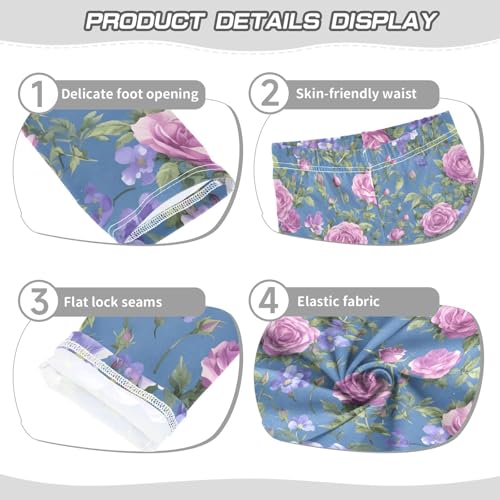 Vintage Floral Girls Leggings Ultra Soft Compression Yoga Gym Pants for Kids 4-10T3