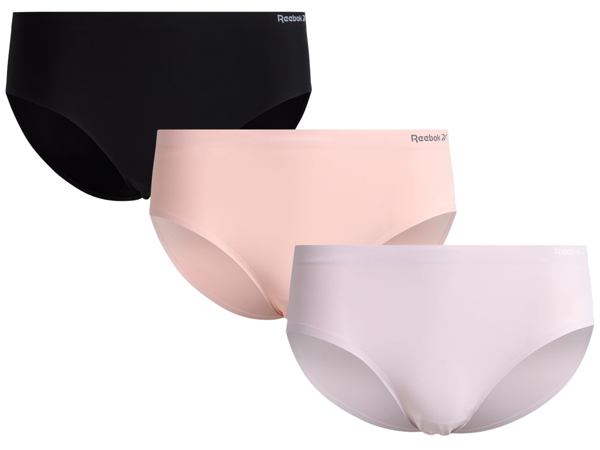 Reebok Womens Hipster Panties - 3 Pack Breathable Seamless Hipster Panties for Women No Show Briefs Tagless Womens Underwear