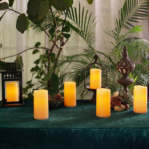 Image of Homemory 3 inch x 6 inch Waterproof Flameless Candles, Outdoor Indoor Battery Operated LED Pillar Candles with Remote Control and Timer, Plastic, Long Lasting, Set of 6