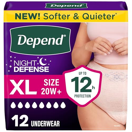 Image of Depend Night Defense Adult Diapers, Incontinence & Postpartum Bladder Leak Underwear for Women, Disposable, Overnight, XL, Blush, 12 Count, Packaging May Vary