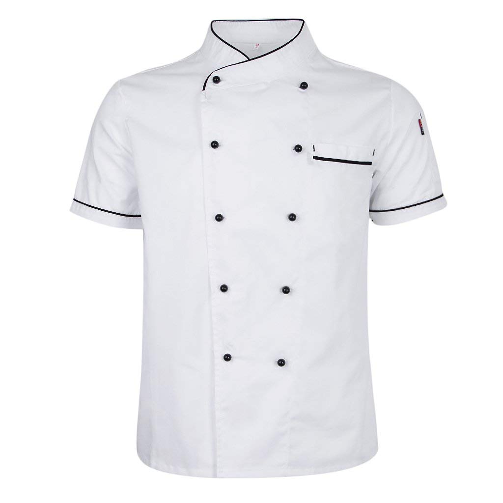 perfeclan Hotel Chef di Cucina Uniforme Manica Corta Giacca Camicia Fibbia a Doppio Petto Cameriere Cuoco Vestiti - bianca, M