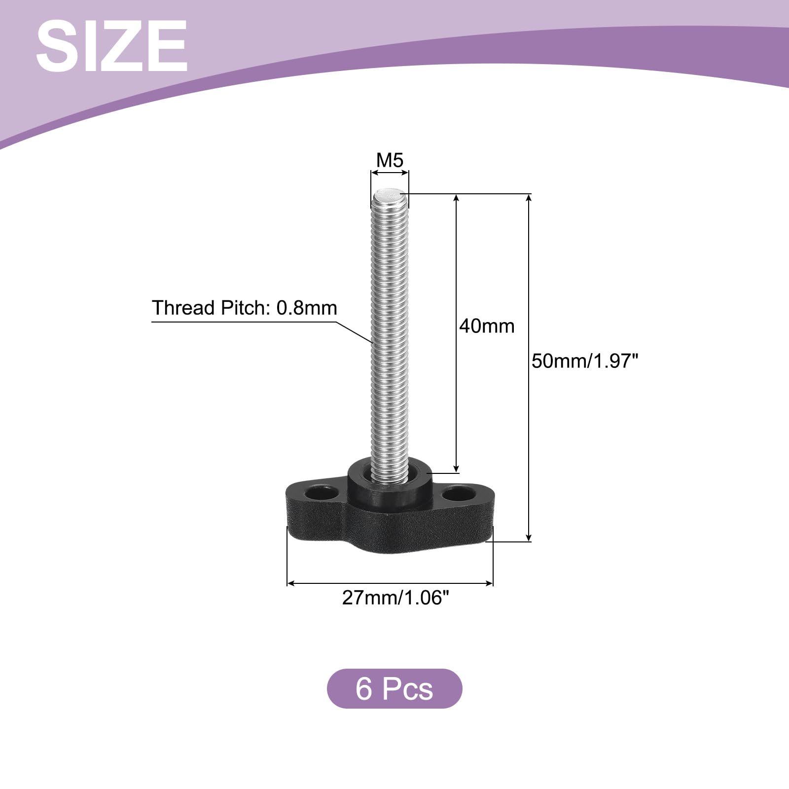 uxcell 6Pcs Tee Wing Knobs Thumb Screws, M5 x 40mm Clamping Screw Knob Male Thread 304 Stainless Steel T Shaped Thumb Screws Handle 27mm Dia. for Hand Tightening Knob Replacement, Black