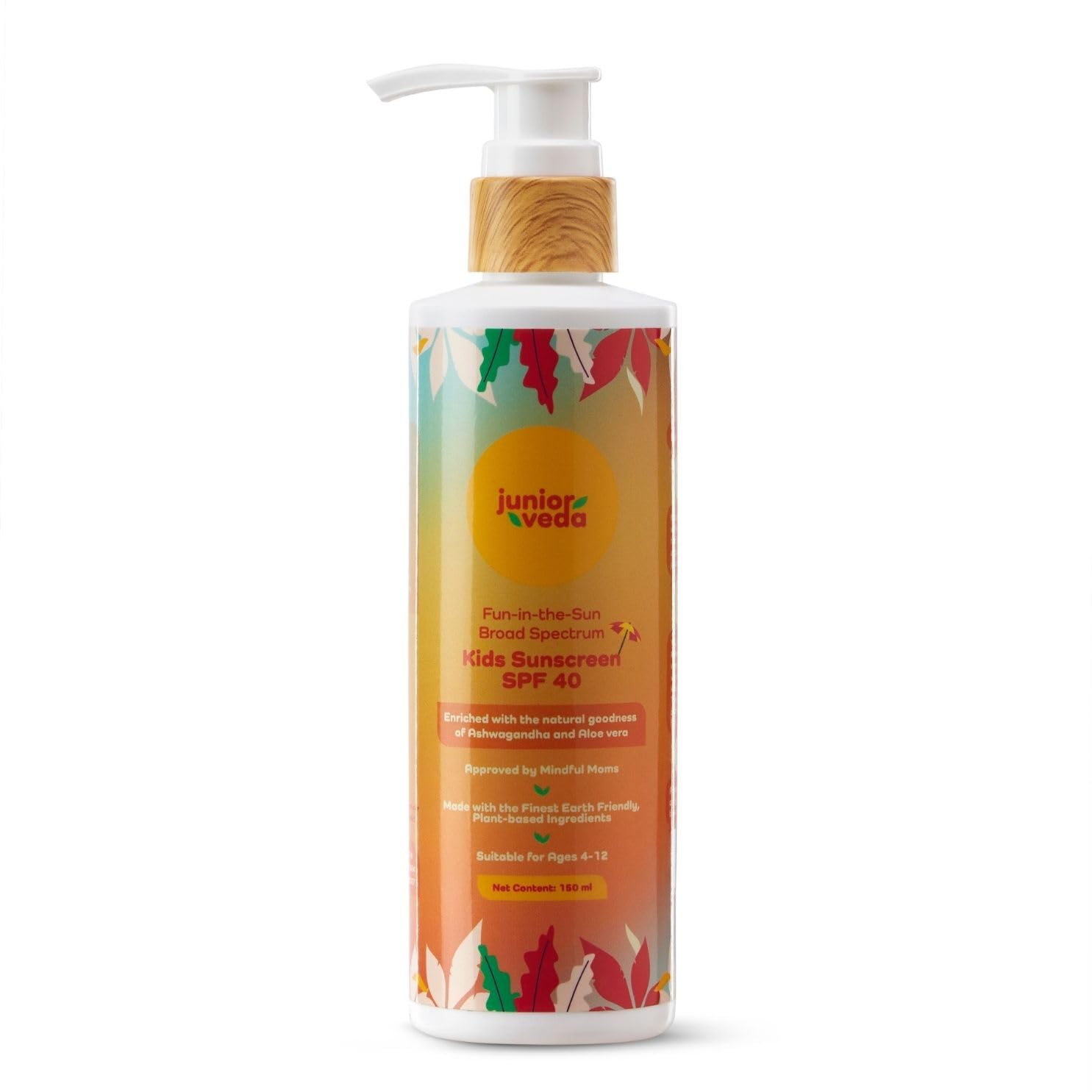 Junior VedaKids Sunscreen Lotion SPF 40 | Crafted for kids 4-12 years | Free of all Nasties, Mineral Oil, Paraben, and Petroleum | Plant-based formula with Aloe & Ashwagandha
