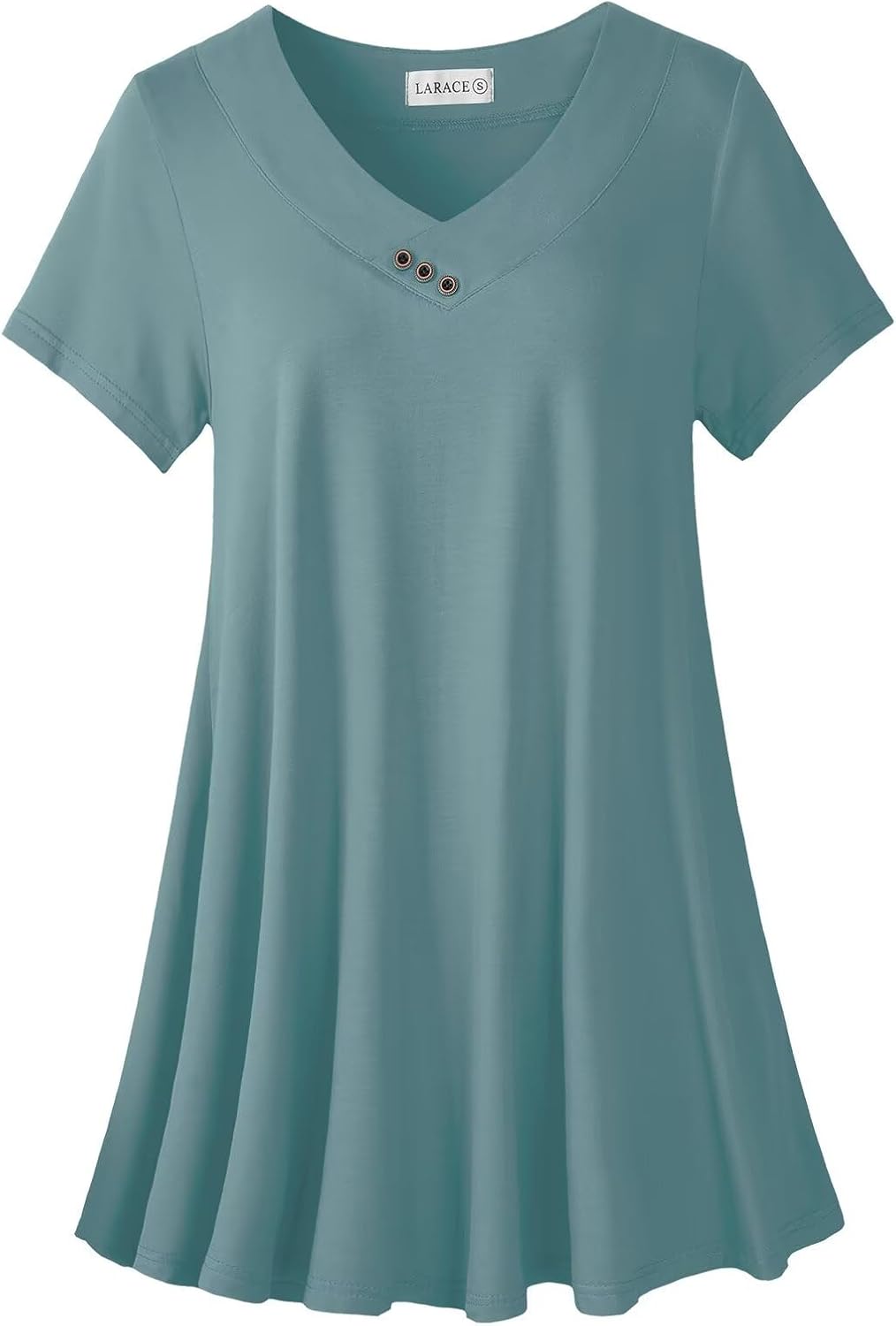 LARACE Plus Size Tunic Tops for Women, Women's Short Sleeve V Neck T Shirts, Loose Fit Summer Clothes, Womens Casual Blouses(Green,M-5XL)