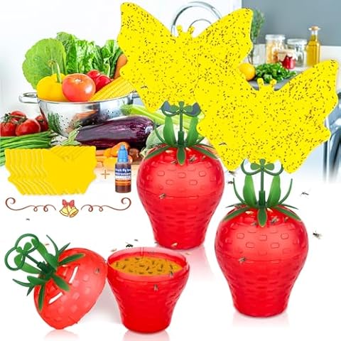 Fruit Fly Traps for Indoors,2024 Upgrade Fruit Fly Killer Catcher Gnat Trap with Sticky Pads,Reusable Odorless Gnat Killer Fruit Fly Trap Comes with Fruit Fly Attractant for Home Kitchen,Red Cover