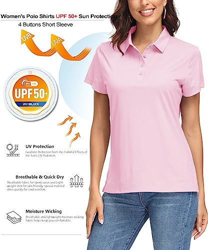 MAGCOMSEN Women's Polo Shirts UPF 50+ Sun Protection 4 Buttons Casual Work Quick Dry Short Sleeve Collared Golf Shirt3