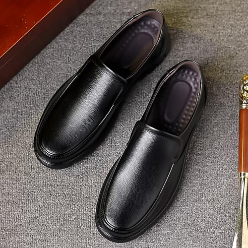 Men's Leather Slip on Dress Shoes Comfort Round Toe Soft Non Slip Low Top Loafers Outdoor Work Office Casual Shoes2