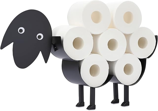 BTSKY Metal Toilet Paper Roll Holder - Matte Black Animal Style Toilet Tissue Holder, Freestanding & Wall Mount Toilet Tissue Storage Container for Bathroom, Home, Kitchen, Toilet (Sheep)