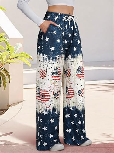 Image of RMCMS Women Drawstring Patriotic Pajama Pants 4th of July Lounge Pants Comfy Casual Sleepwear Pjs Bottoms with Pockets