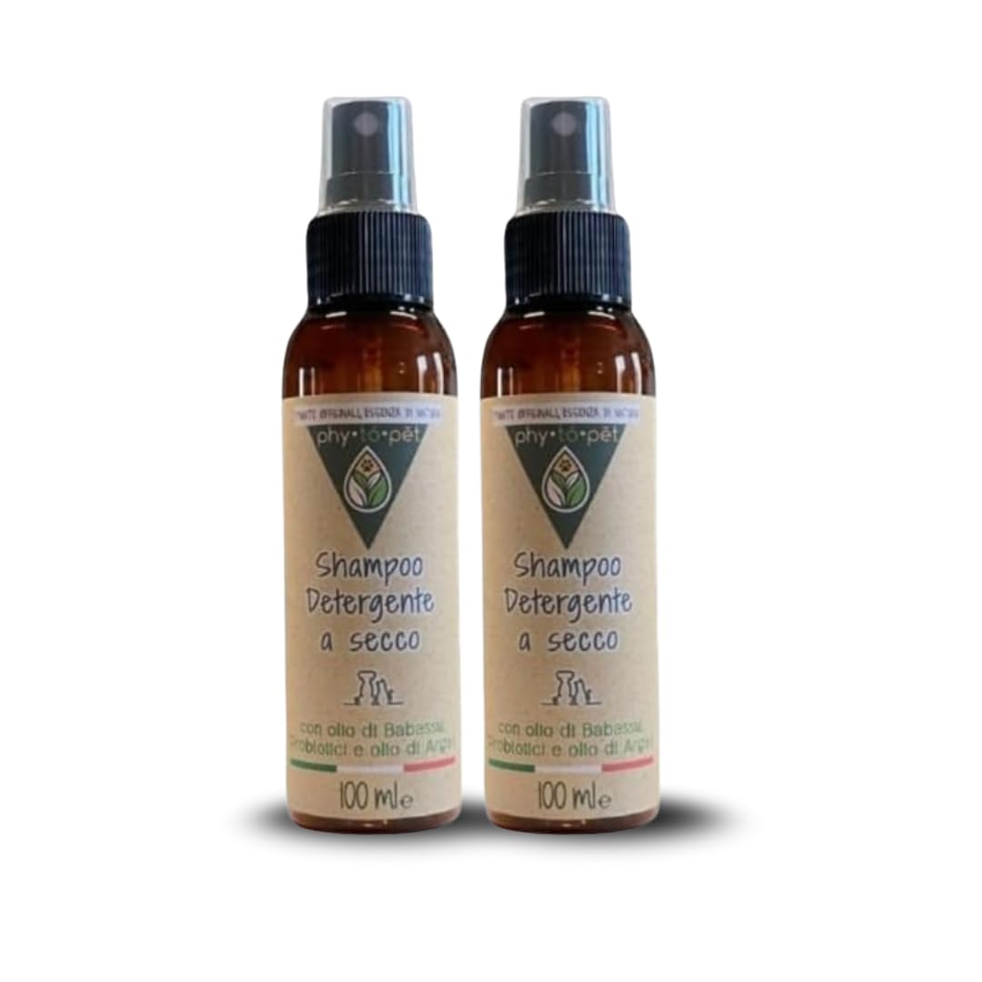 phy to pet | Shampoo Secco Detergente per Cani o Gatti senza Risciacquo - Formula Idratante e Igienizzante Elimina Odori da Manto e Zampe del Cane - Due Confezioni da 100 ml