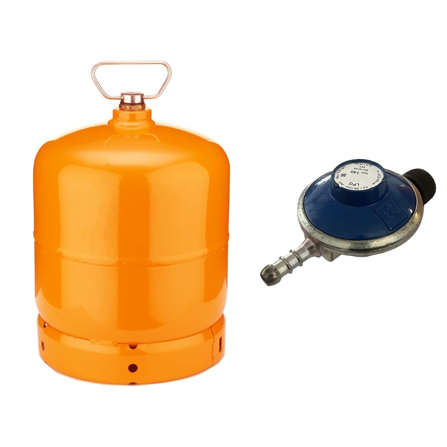 Marvin Bombola Gas Ricaricabile da Campeggio Barca Vuota per Butano (UN1965) Tappo con Maniglia Portatile Uscita Valvola M16X1,5 F (Bombola 3Kg + Regolatore)