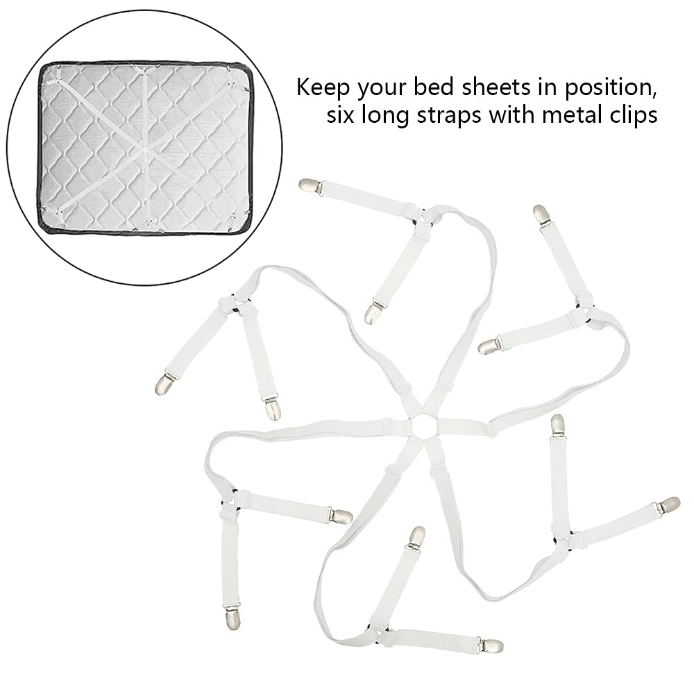 Cinghie Per Lenzuola Con Clip - 6 Lacci Elastici Con 12 Clip Antiscivolo - Fissaggio Per Letti Queen E King