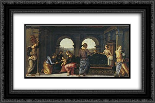 Pala di Fano (Nativity of Mary) 24x16 Black Ornate Frame and Double Matted Museum Art Print by Pietro Perugino