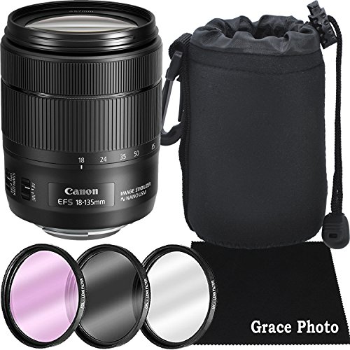 Canon EF - S 18 ? 135 mm f / 3.5 ? 5.6ズームレンズ画像安定USM (ブラック)バンドルfor Canon DSLRカメラ(ホワイトボックス)