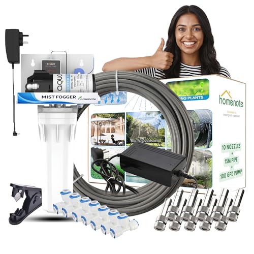 Image of Homenote Automatic Timer Mist Maker Fogger for Home & Poultry Farm with 100 GPD Pump, 10 Nozzles & 15 m Pipe | Fogger kit for Dairy Farm | Ideal for Outdoor Cooling & Humidification Use (Grey)