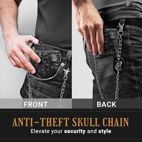 ZEKEE Skull Gothic Chain Wallet Leather - Punk Bifold Halloween Goth Accessories | Unisex, Black3