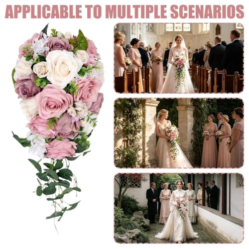 Bouquet mariée cascade boho rustique pour cérémonie église et demoiselle d'honneur