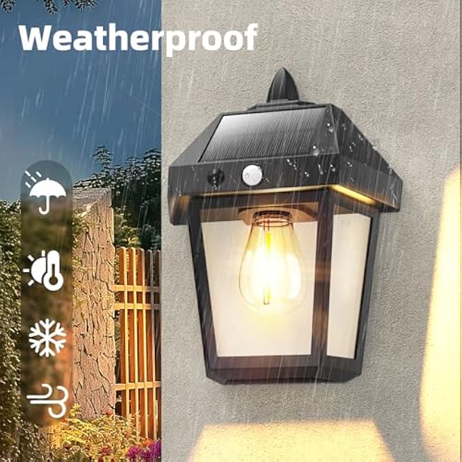DERAYSION Solar Porch Lights Outdoor, 9 Inch Solar Wall Lanterns with Motion Sensor, 3 Mode Adjustable Brightness Waterproof Outdoor Solar Lights for Porch Door Patio Fence Garage -2 Pack