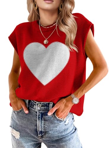 Heart Sweater for Womens Tops Valentine Spring Fashion Trendy Western Vacation Casual Cap Sleeve Vest Cute Outfits