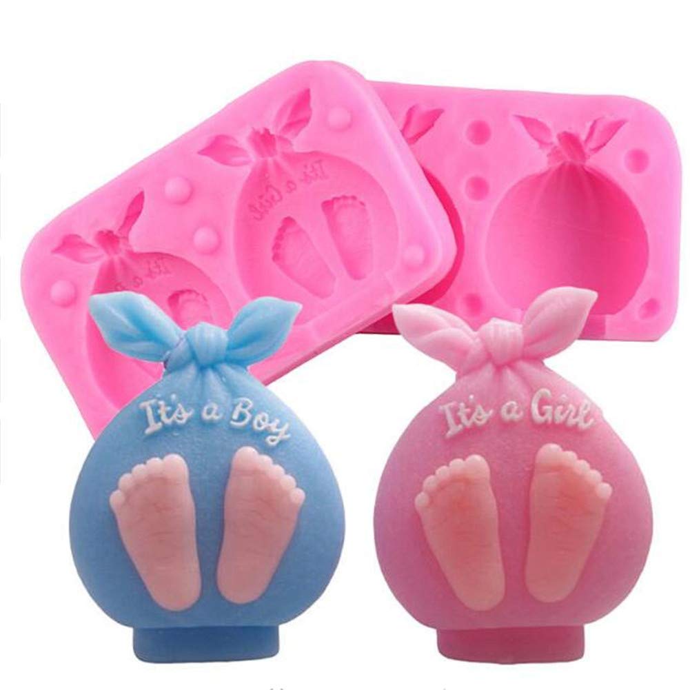 Valink Pink 2 Pcs Baby Shower Party Cake Silicone Molds 3D Baby Bag Foot Resin Clay Candle Soap Mold Fondant Cake Decorating Candy Chocolate Mould, Bakeware Pan Baking Tray For Pastry, Aromatherapy Stone Mould