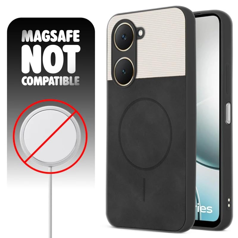 Image of Bintage case Dual-Leather Macc-Safe Design Phone Case| Soft Touch Finish | Full Camera Protectection Back Cover Compatible for Vivo V2351 / Y28s / Y28e / T3 Lite - White & Black