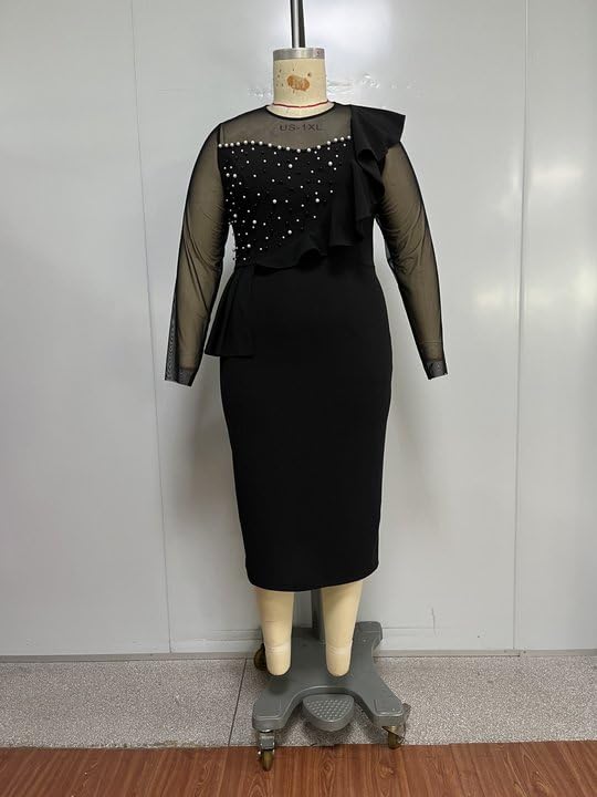 Image of ONTINVA Irregular Business Dress for Women's Outfits Ruffled Peplum Tops Floral Applique Formal Pencil Dresses