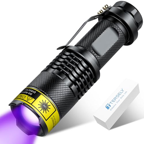 T Tersely Zoomable UV Torch with Clip UV Light Ultraviolet LED Flashlight Blacklight Portable Flashlight Torches 395nm LED Black Light Mini Flashlights Detector SK68(AA Batteries Not Included)