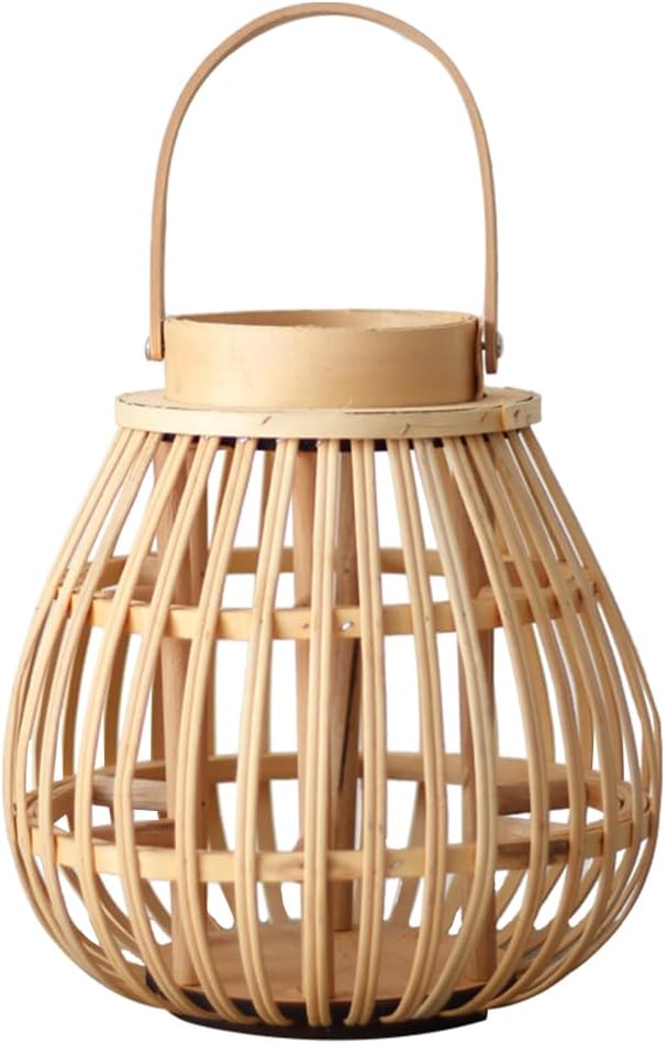 OSALADI Hanging Bamboo Lantern Woven Candlestick Decorative Candleholder 9.75 Inch Rustic Indoor Outdoor Table Decor for Holiday Parties